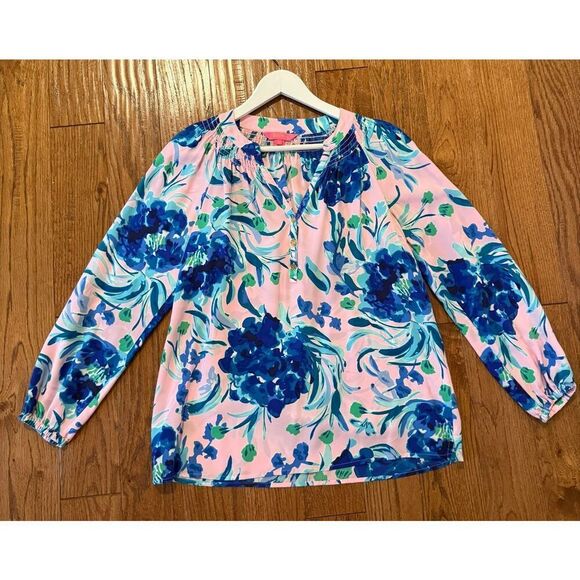 Lilly Pulitzer Elsa 100% silk popover top in sweet pea size small - Picture 7 of 10